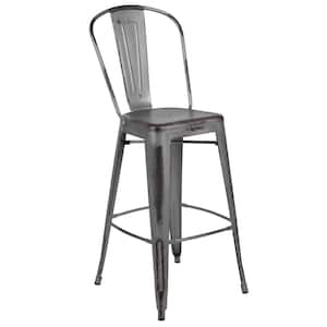 Distressed Silver Metal Outdoor Bar Stool