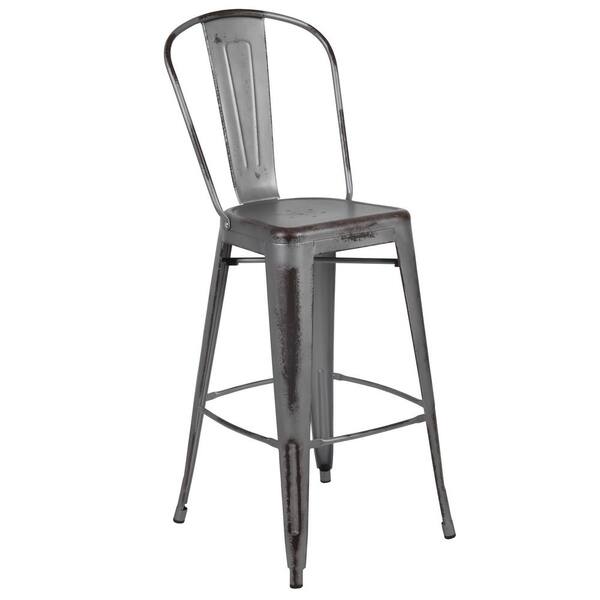 Carnegy Avenue Distressed Silver Metal Outdoor Bar Stool