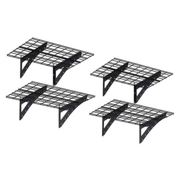 4-Pack 35.4 in. W x 23.6 in. D Black Metal Garage Wall Shelf for Garge, Supermarket, Warehouse
