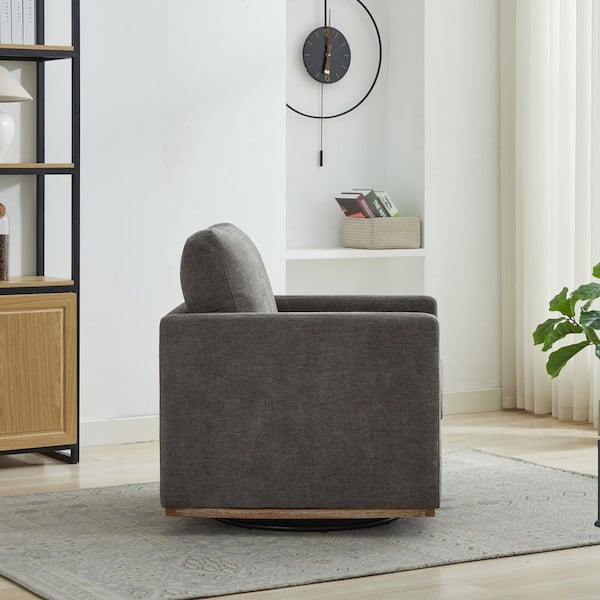 Lumina Charcoal Chenille Upholstered 360 Degree Swivel Accent Club Chair with Solid Wood Frame