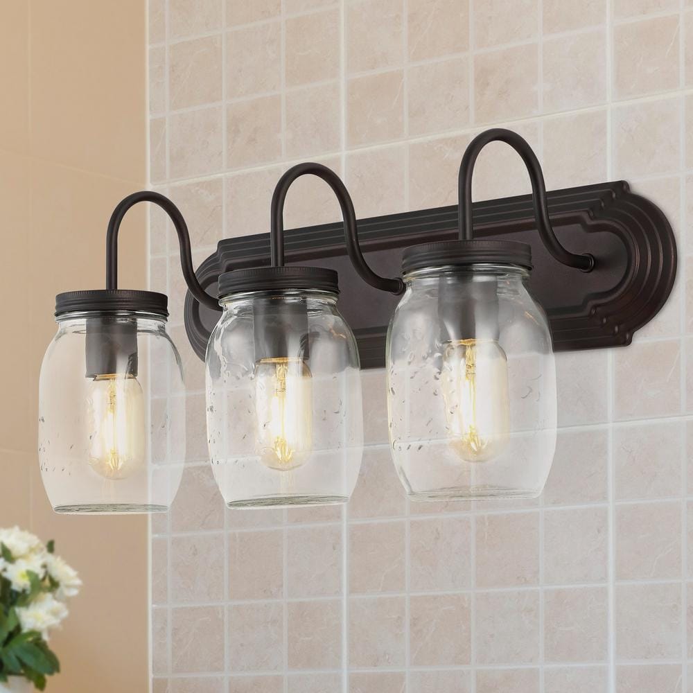 Gaines Industrial Rustic 19.3" Bronze LED Jelly Jar Vanity Light
