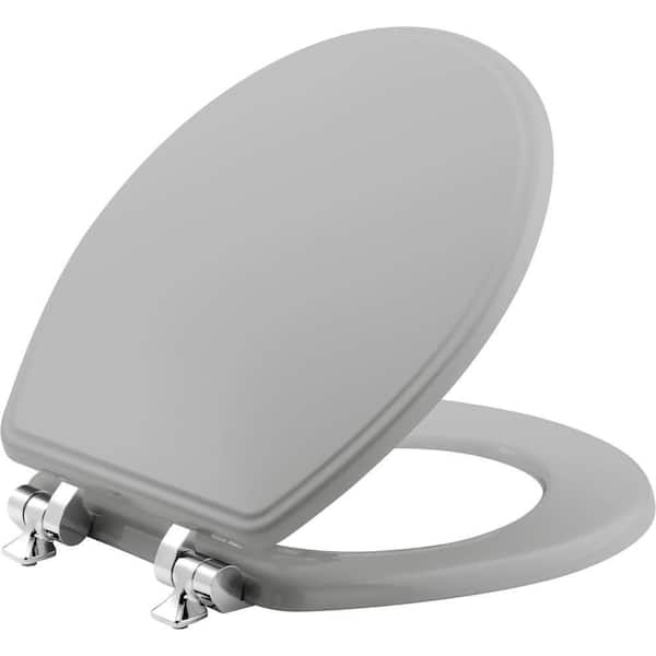 BEMIS Weston Round Soft Close Enameled Wood Closed Front Toilet Seat in Silver Never Loosens Chrome Metal Hinge