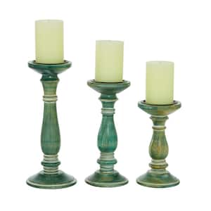 Green Wood Candle Holder (Set of 3)