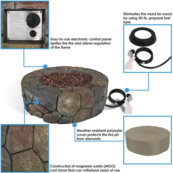 Sunnydaze Decor 30 In Round Fiberglass Propane Gas Fire Pit With Lava Rocks War 993 The Home Depot