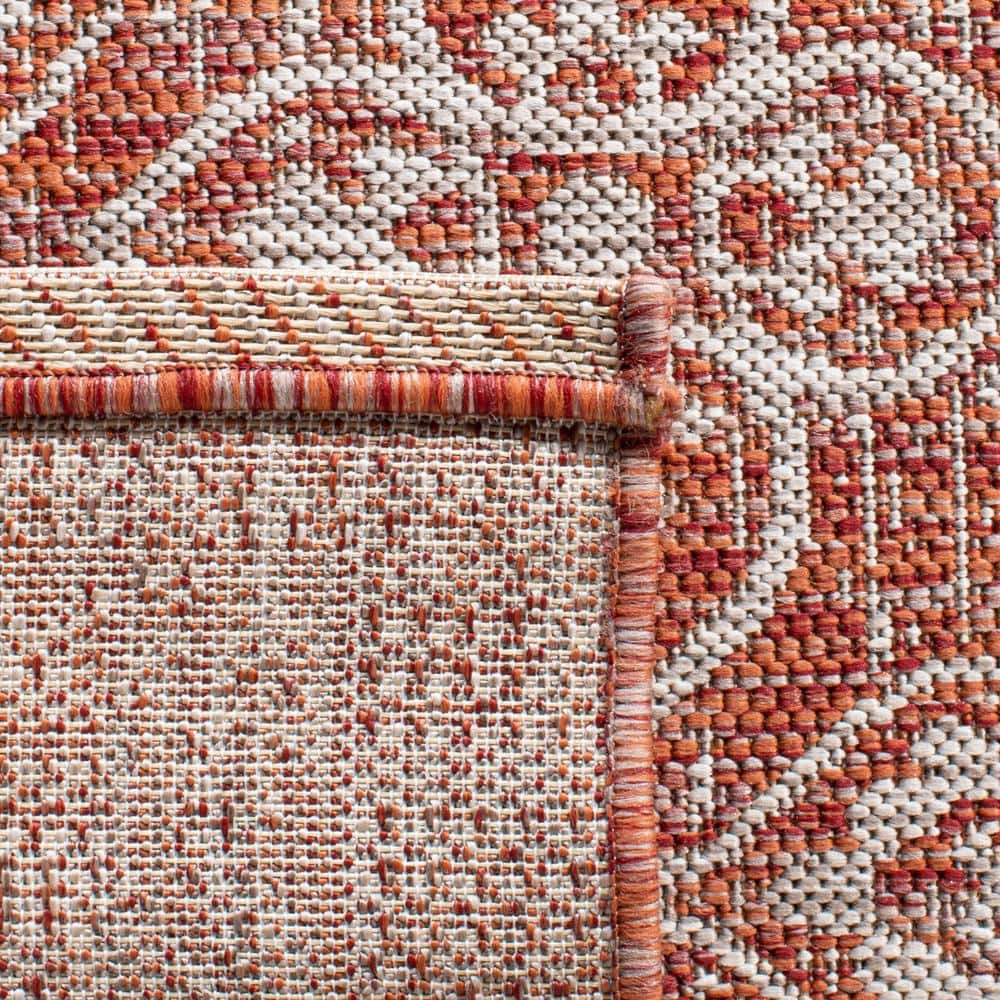 Round Rust and Light Grey Flat Woven Synthetic Area Rug, 8' x 11'