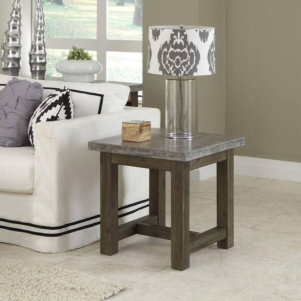 HOMESTYLES Concrete Chic Weathered Brown Concrete Top End Table