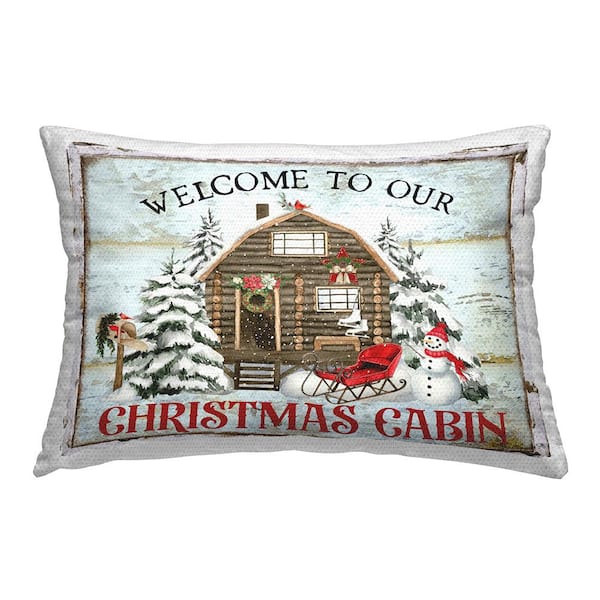 Stupell Industries Welcome Christmas Cabin Red Rectangular Outdoor Throw Pillow