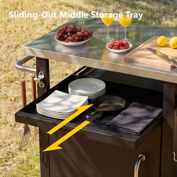 Harper & Bright Designs Black Metal Outdoor Bar, Grill Cart with