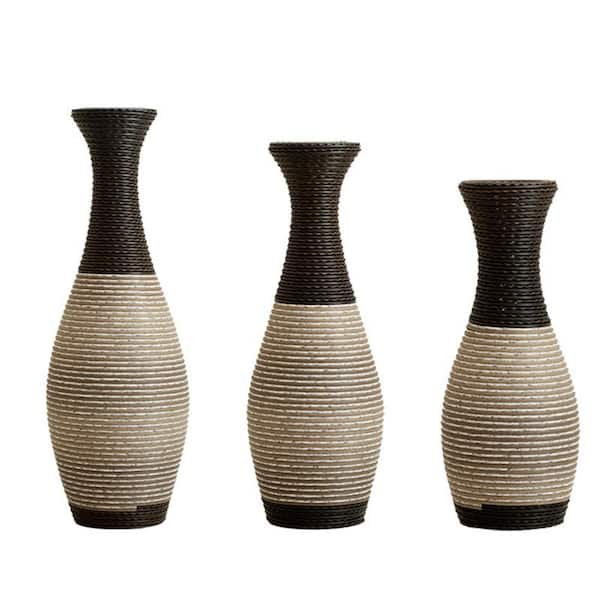 Avex 20/24/28 in. H Black White PVC Cylinder Decorative Vase Set (3-Pieces)