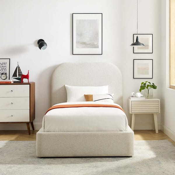 Keynote White Frame Twin Platform Bed with Upholstered Fabric
