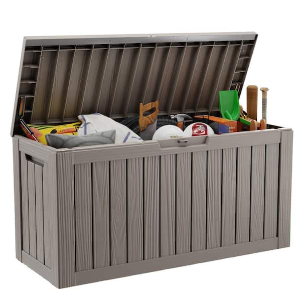 OUPES 80 Gal. Light Brown Resin Outdoor Storage Deck Box