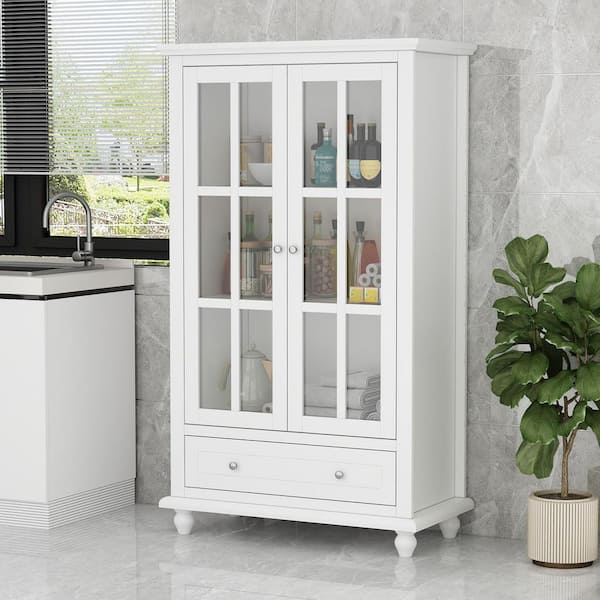 FUFU&GAGA White Wooden Sideboard, Storage Cabinet, with 3 Shelves, 2 Doors and 1 Drawer, for Kitchen and Living room