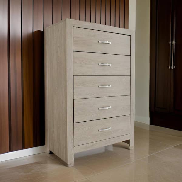 Brown and Chrome 5-Drawers 31.5 in. Dresser Without Mirror