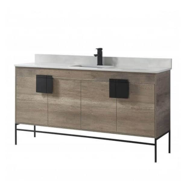FINE FIXTURES 60 in. W x 20.47 in. D x 33.5 in. H Bath Vanity side cabinet in Shadow Gray with Phoenix Stone Vanity Top