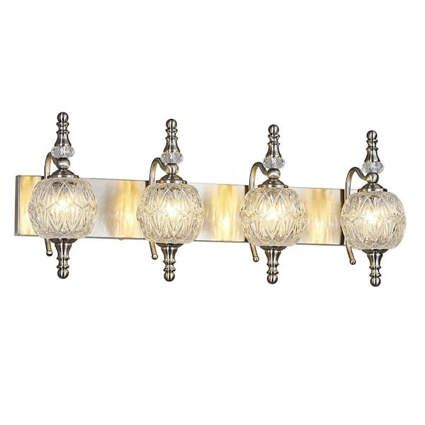 Home Lighting 28 in. 4-Light SandNickel Modern Glass Crystal Vanity Light Vintage Over Mirror For Bathroom（JW-497）