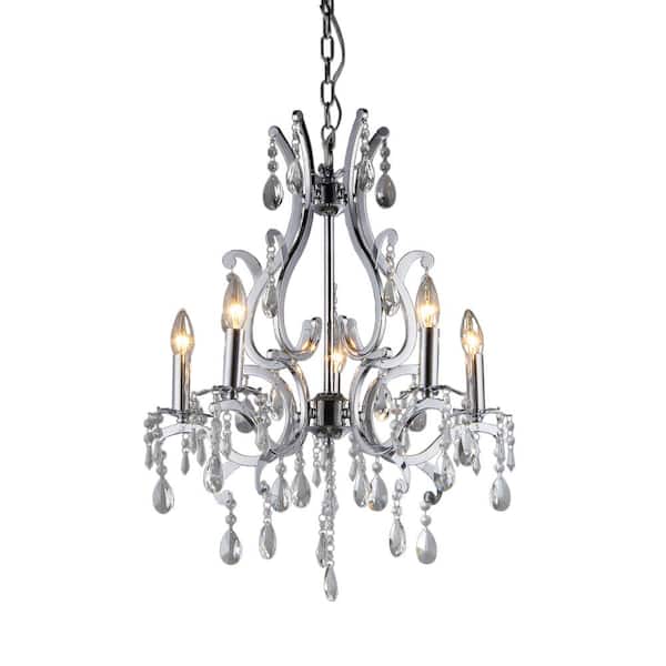 Warehouse of Tiffany Form 5-Light Chrome Chandelier with Shade