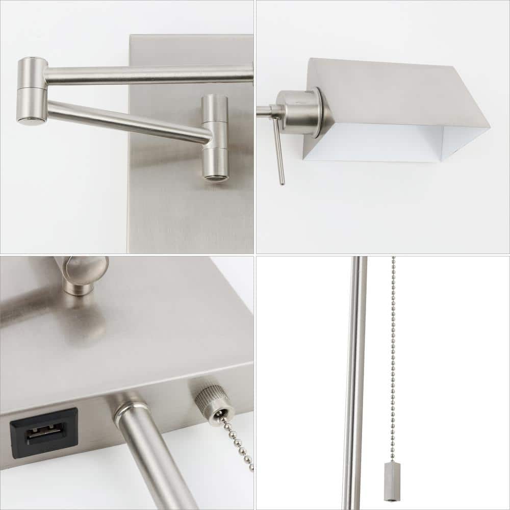 Nickel 22" Dimmable Swing Arm Wall Sconce with USB Port