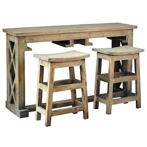 3-Piece Driftwood Brown Dining Table Set Shabby Chic Cottage Solid Wood Top