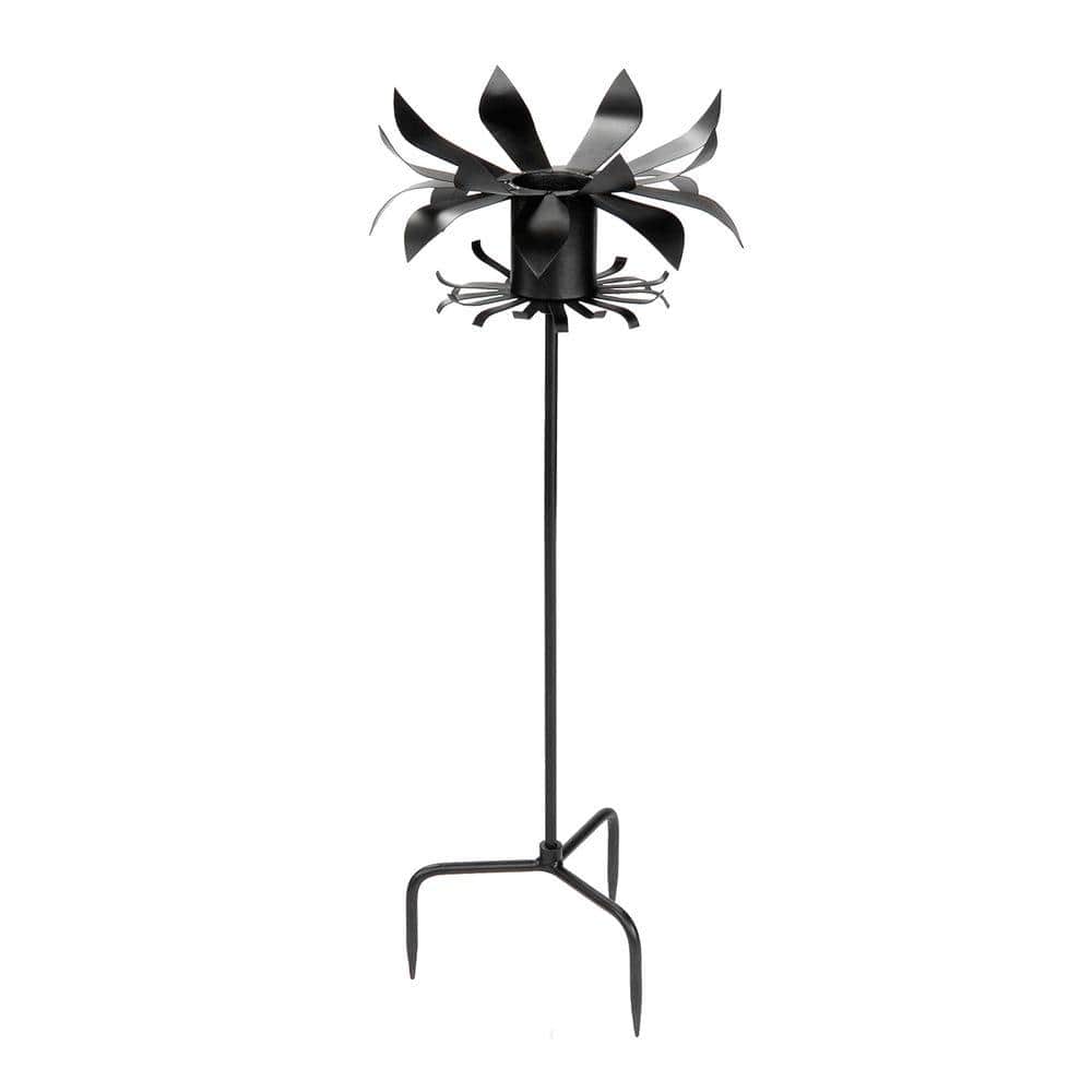 Tall Black Matte Metal Gazing Globe Stand with Petal Design