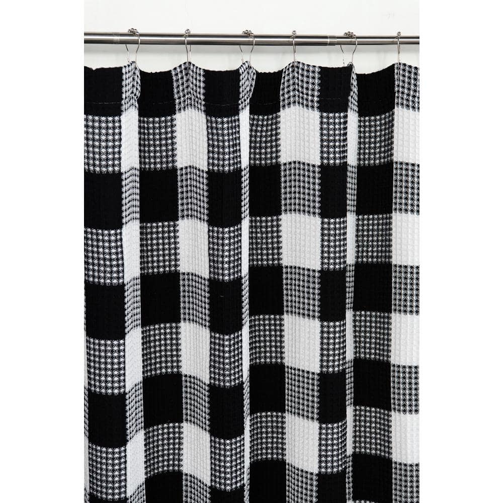 Imperial Black and White Cotton Checkered Shower Curtain with Liner