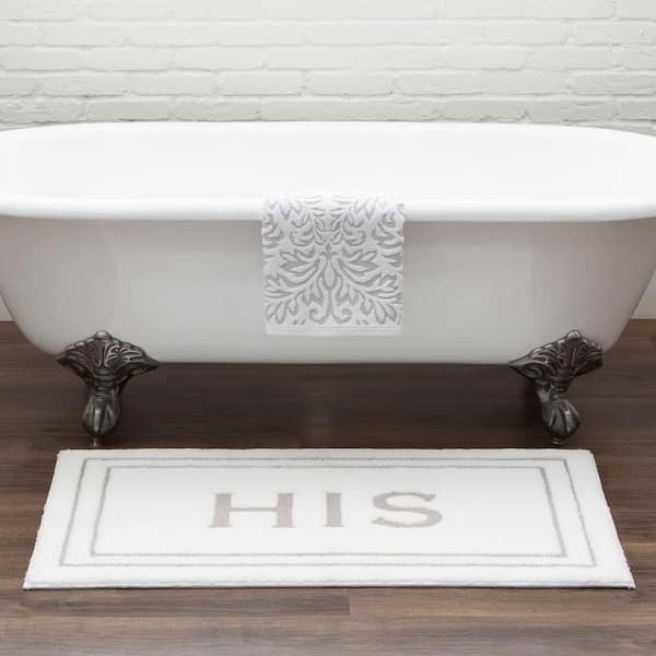 His Flint 24 in. x 40 in. White Polyester Machine Washable Bath Mat