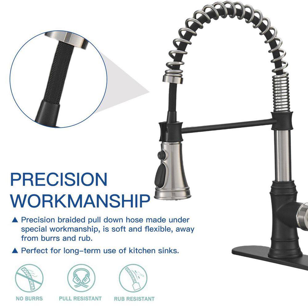 Brushed Nickel and Black Pull-Down Kitchen Faucet with Deck Plate