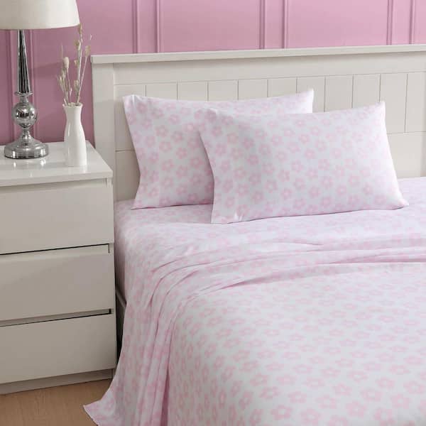 BETSEY JOHNSON Retro Daisy 3-Piece Pink Microfiber Twin Xl Sheet Set