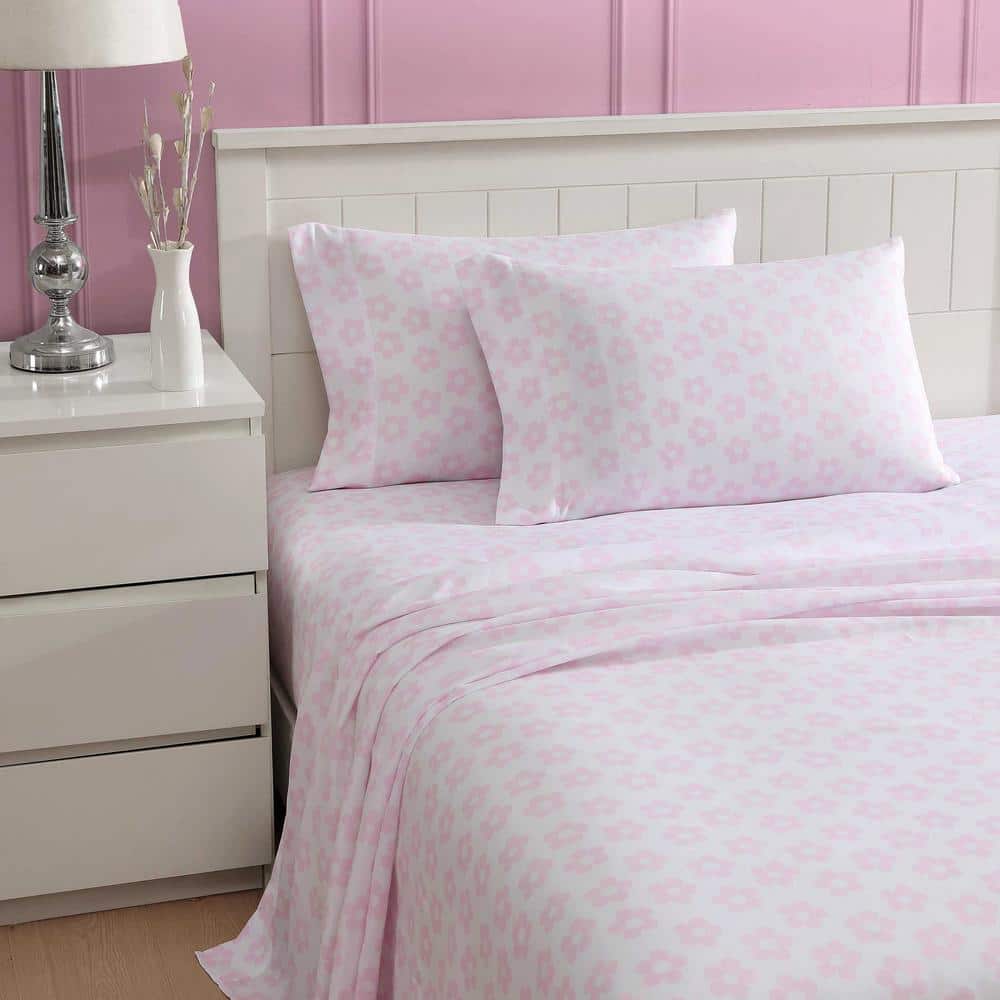 Retro Daisy 4-Piece Pink Microfiber Full Sheet Set price history on PriceWatchPro