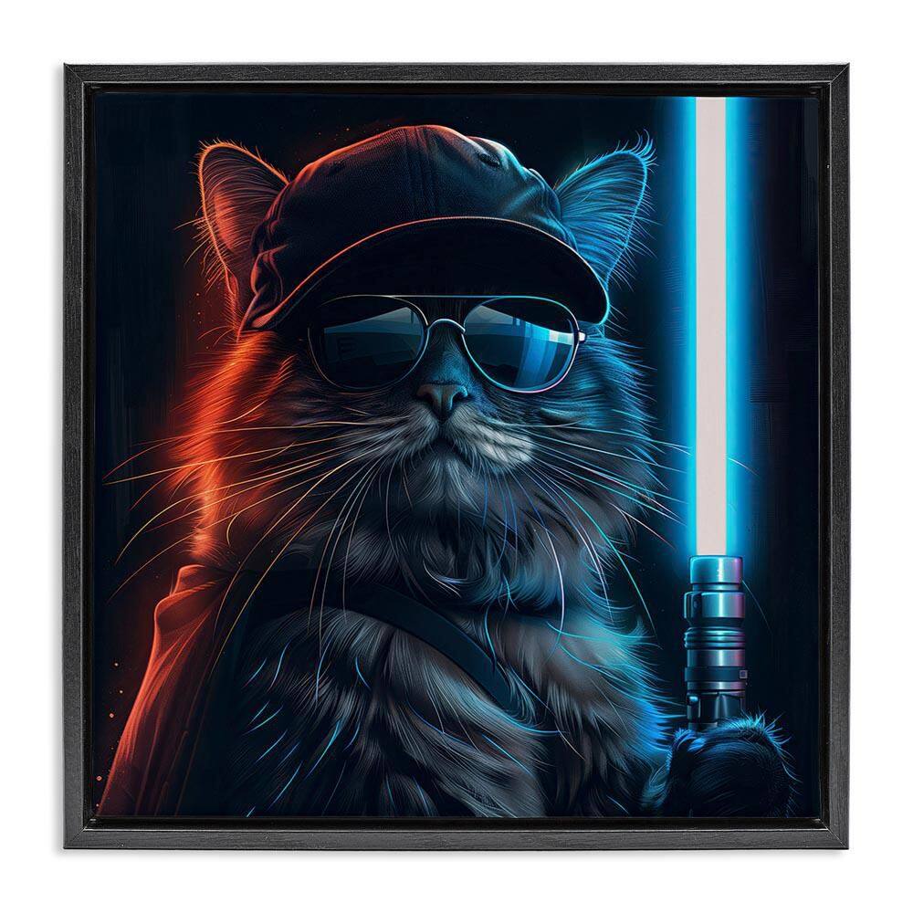 Sci-Fi Cat with Glowing Saber by Jim Baldwin Black Floater Frame Fantasy Graphic Art Print 25 in. x 25 in. price history on PriceWatchPro