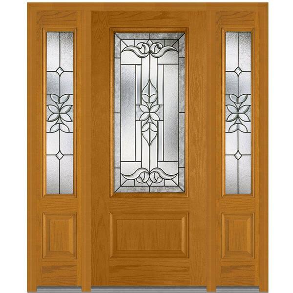 MMI Door 64 in. x 80 in. Cadence Right-Hand Inswing 3/4-Lite Decorative Stained Fiberglass Oak Prehung Front Door with Sidelites