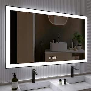 60 in. W x 36 in. H Rectangular Framed Anti-Fog LED Wall Bathroom Vanity Mirror in Black with Backlit and Front Light