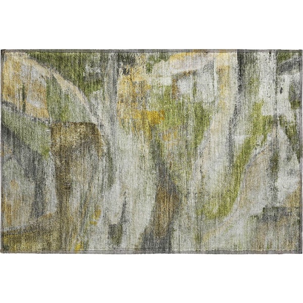 Mayfield Premium Machine Washable Abstract AMF2039 Olive 2 ft. x 3 ft. Accent Rug