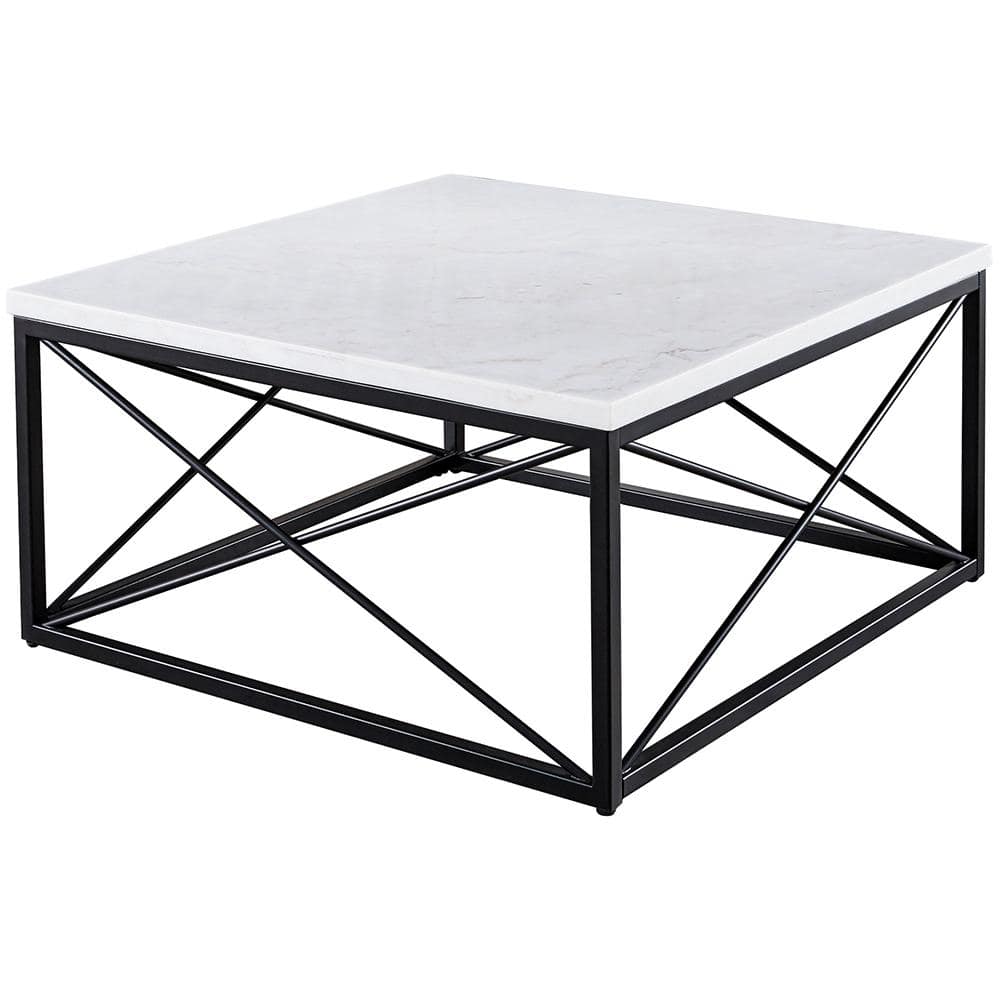 Modern Square Marble Cocktail Table with Black Iron Base