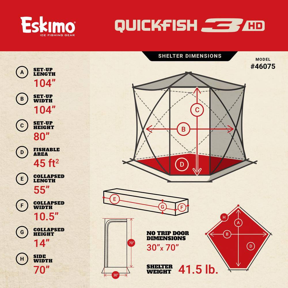 Eskimo QuickFish 3-Person Red Insulated Pop-Up Ice Fishing Shelter
