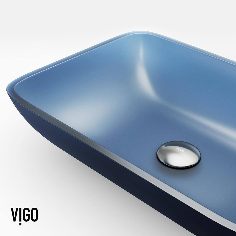 Matte Brushed Gold and Blue Glass Rectangular Vessel Sink Set