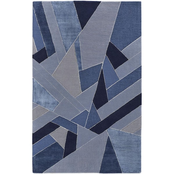 HomeRoots 2 ft. x 8 ft. Blue, Silver Geometric Area Rug