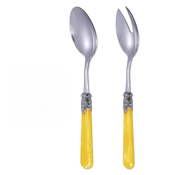 2-Piece Yellow Stainless Steel Salad Serving Set with Acrylic Handle, Salad Fork and Spoon Utensils for Kitchen Dining