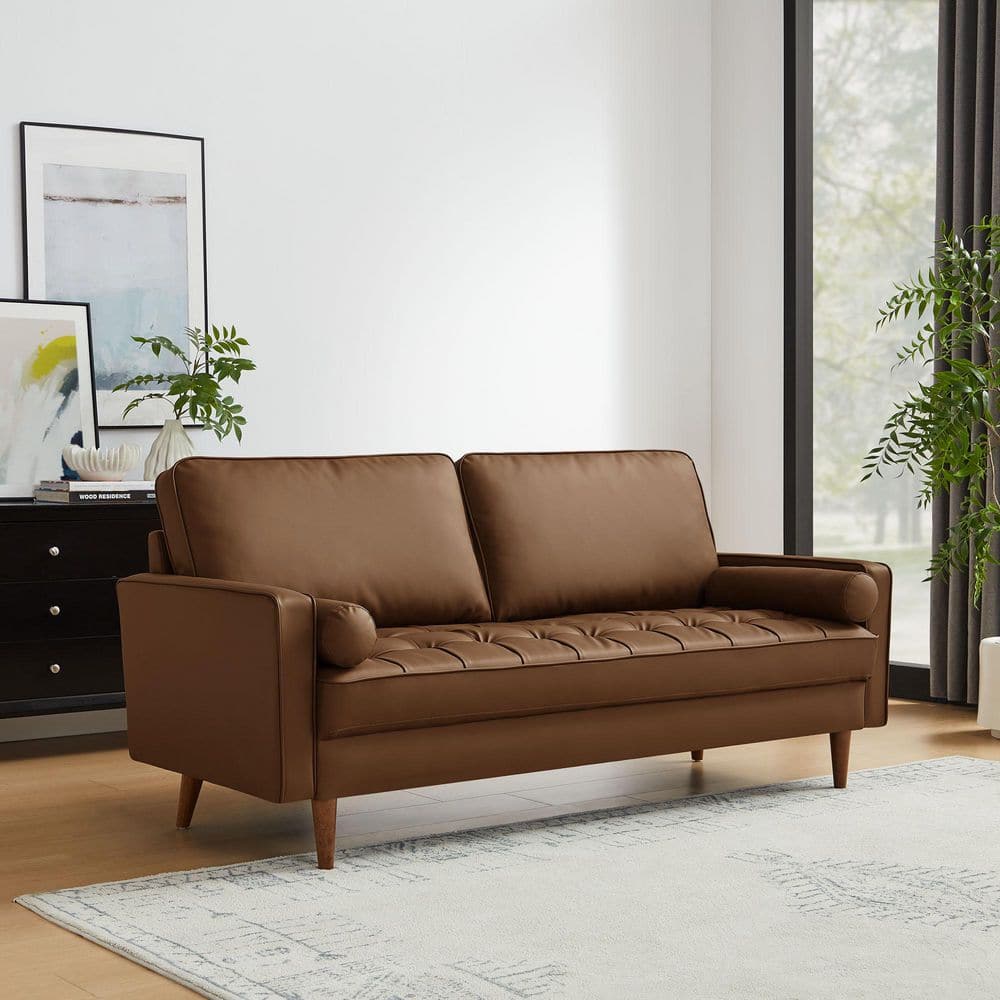 MODWAY Valour 73 Inch Square Arm Rectangle Faux Leather Sofa in