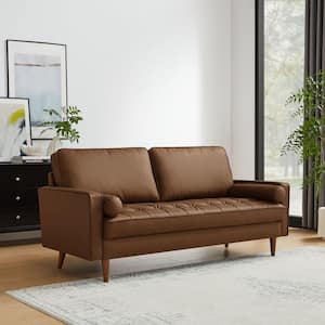 Valour 73 Inch Square Arm Rectangle Faux Leather Sofa in Brown