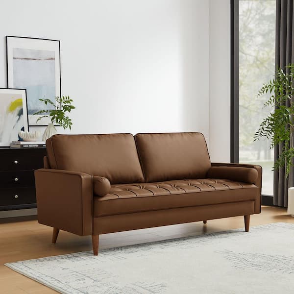 MODWAY Valour 73 Inch Square Arm Rectangle Faux Leather Sofa in
