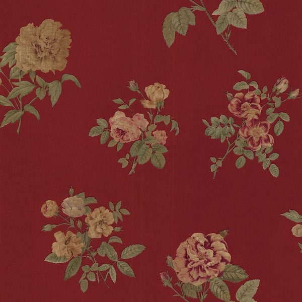 The Wallpaper Company 56 sq. ft. Red Romantic Floral Wallpaper