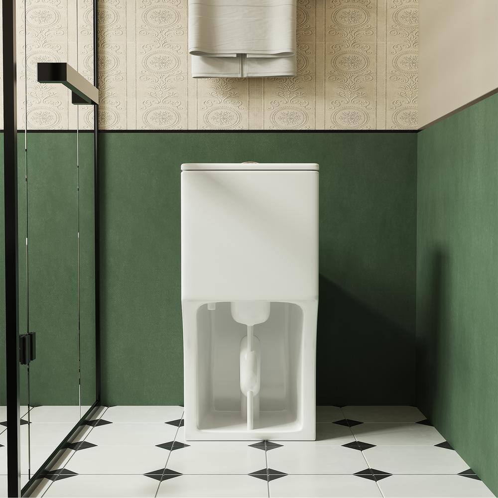 Glossy White Ceramic Elongated One-Piece Dual Flush Toilet
