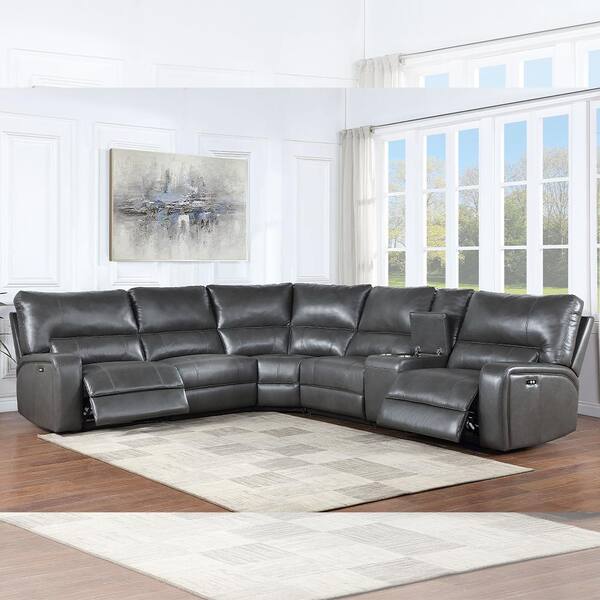 Acme Saul Power Motion Sectional Sofa Gray Leather Aire