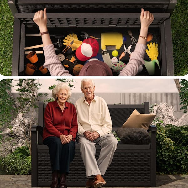 80 Gal. Black Resin Outdoor Storage Bench with Waterproof, Large Entryway Large Lockable Capacity Deck Box