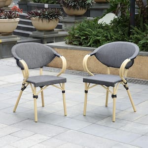 Naglor Dark Gray and Natural Tone Upholstered Aluminum Outdoor Dining Chair (Set of 2)