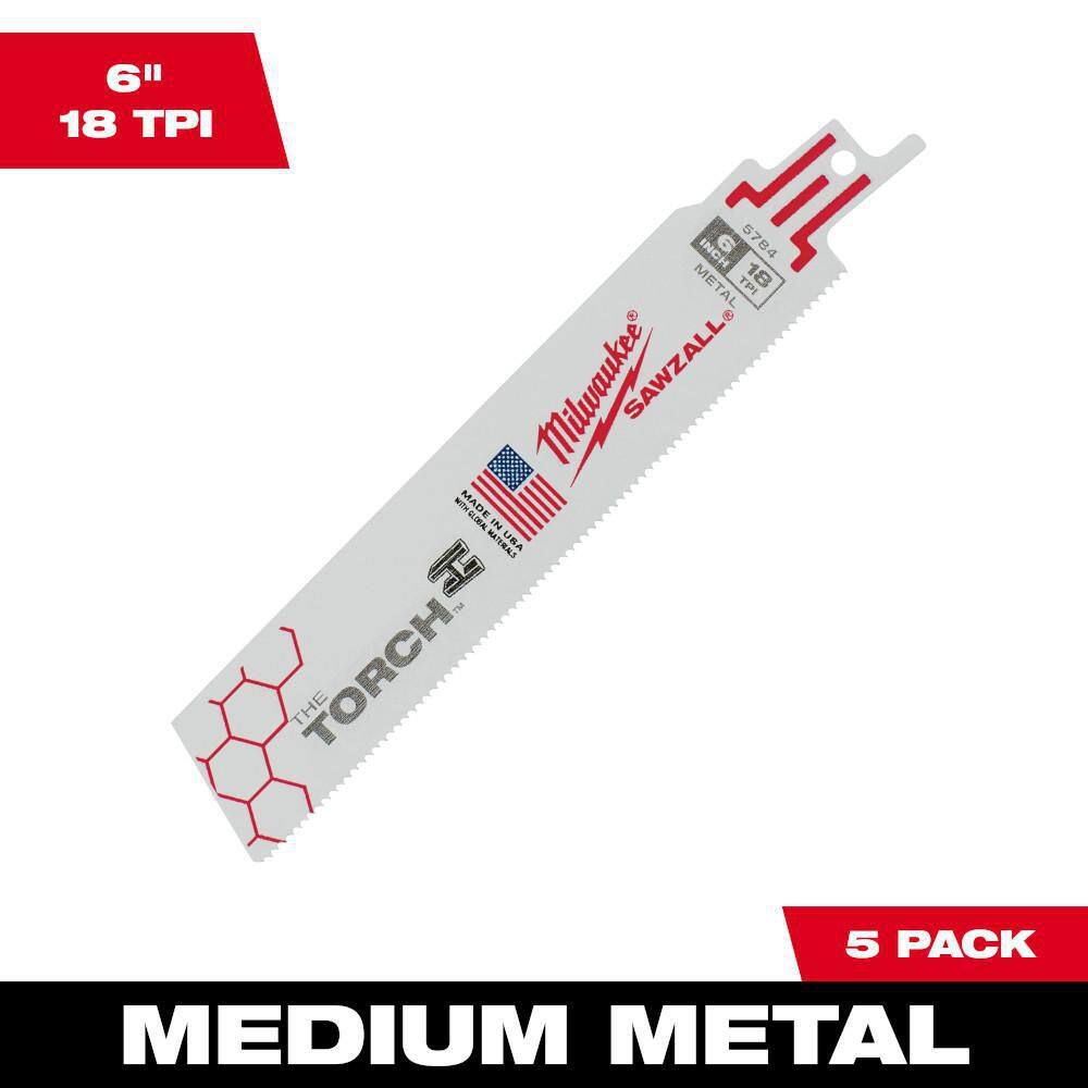 6 in. 18 TPI TORCH Thick Metal Cutting SAWZALL Reciprocating Saw Blades (5-Pack)