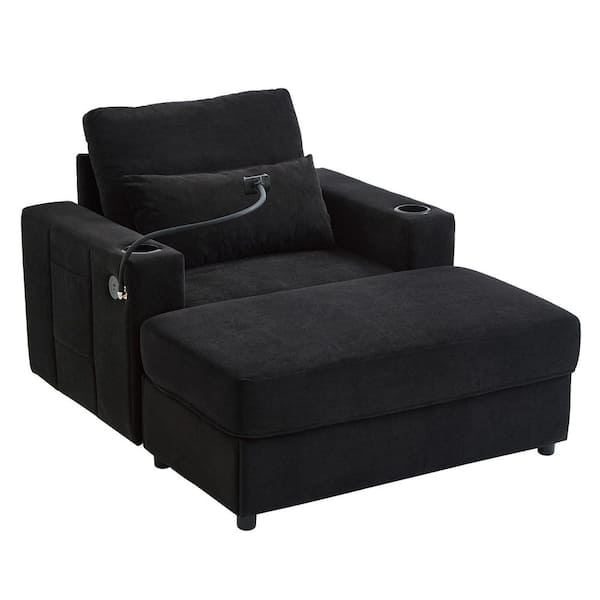 Harper & Bright Designs Black Chenille Chaise Lounge Sofa with
