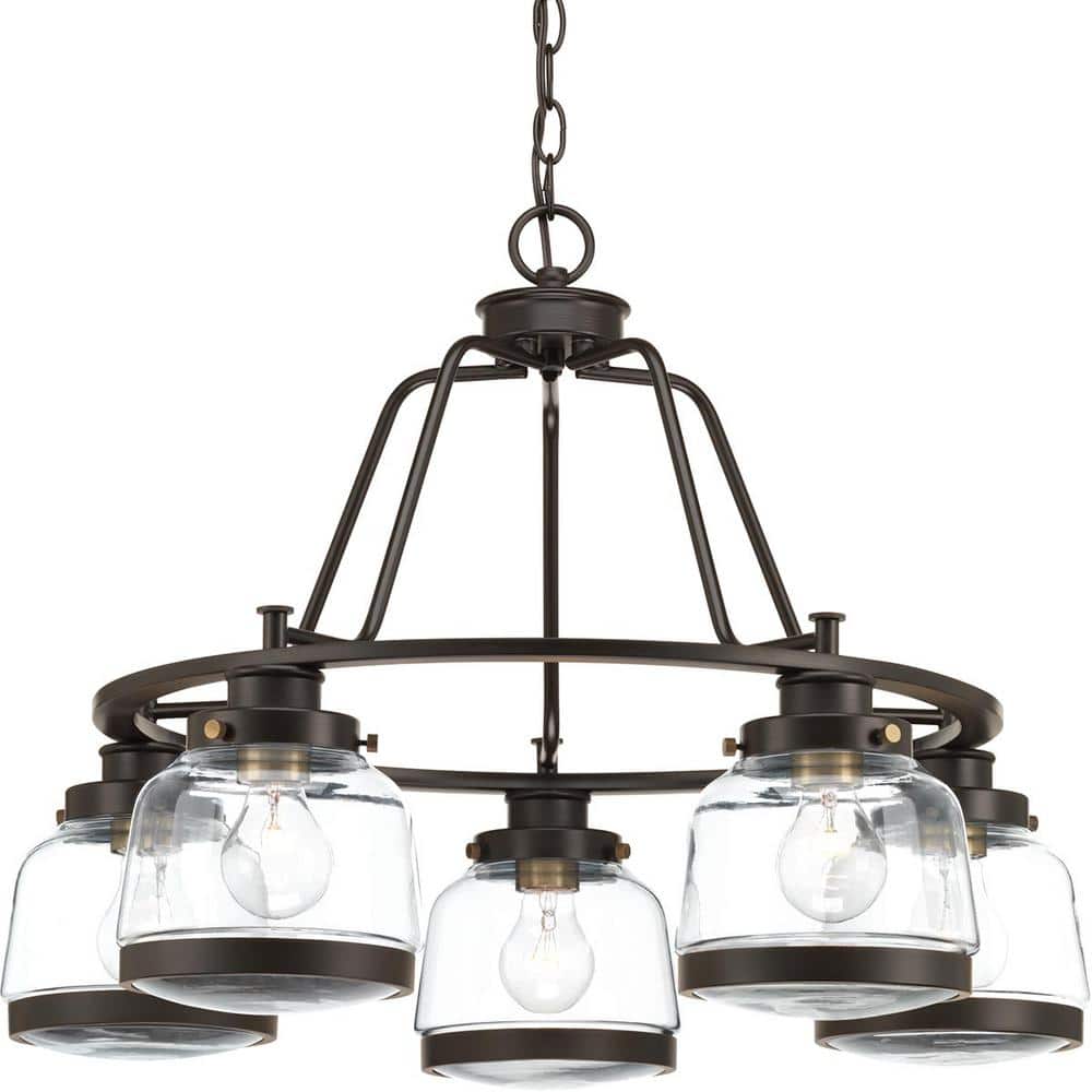 Judson Antique Bronze 5-Light Farmhouse Chandelier with Clear Glass Shades