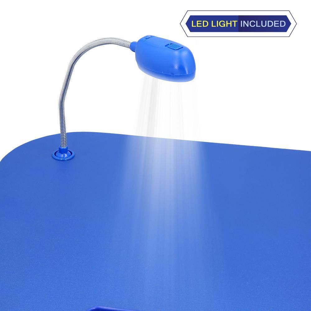 Blue Plastic Laptop Lap Desk with LED Light and Cushion