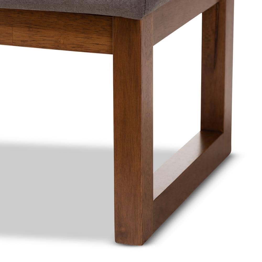 Caramay Grey Fabric and Walnut Wood Modern Storage Bench